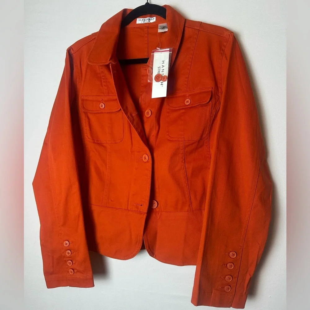 ❗️ Orange Button up business casual cotton jacket size large Hannah Stretch - Picture 2 of 9